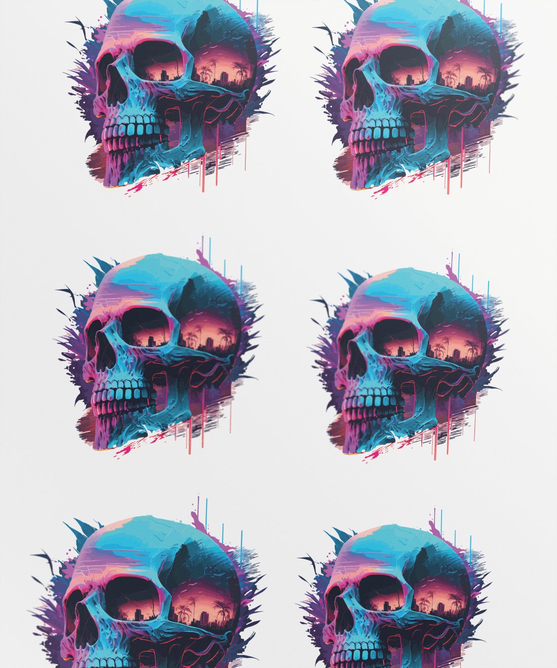 vibrant-blue-skull-art_-unique-synthwave-skeleton-cityscape - Image 1