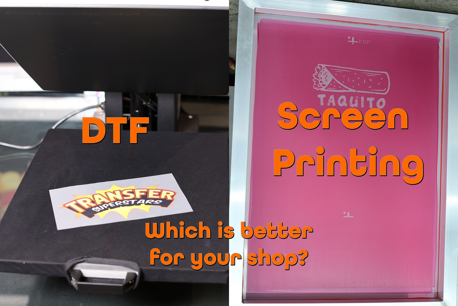 Comparison chart of DTF vs screen printing cost per unit and durability