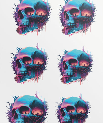 vibrant-blue-skull-art_-unique-synthwave-skeleton-cityscape - Image 1