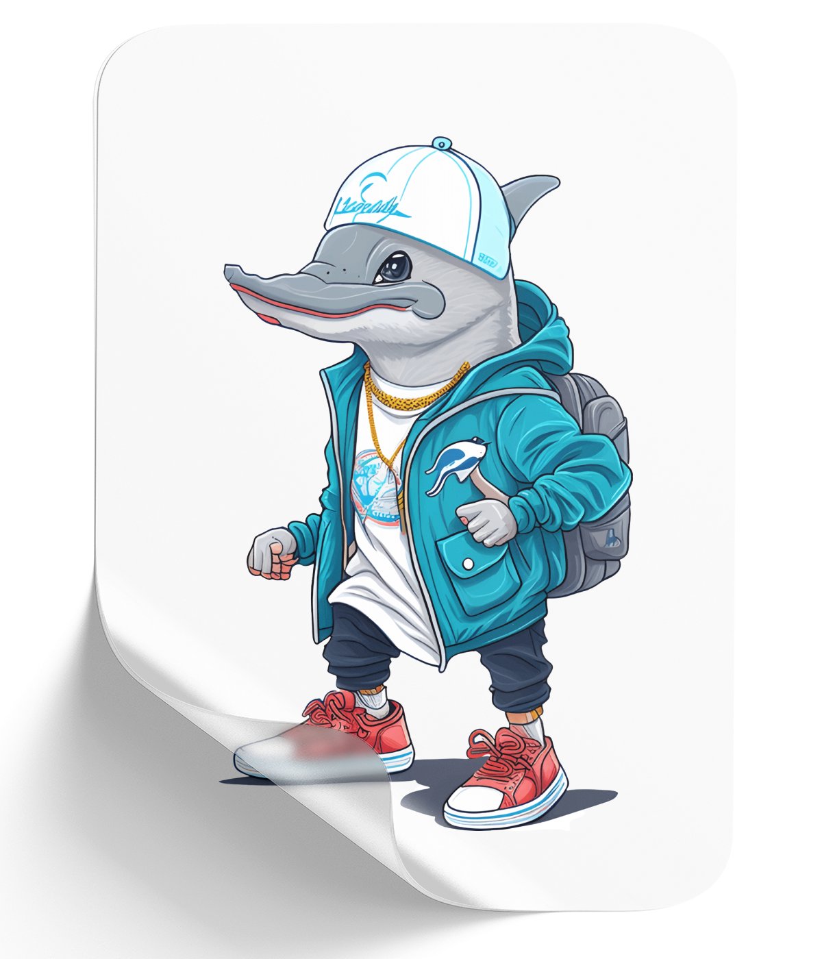 playful-cartoon-dolphin-character-hypebeast-clothing - DTF Single Peel WB