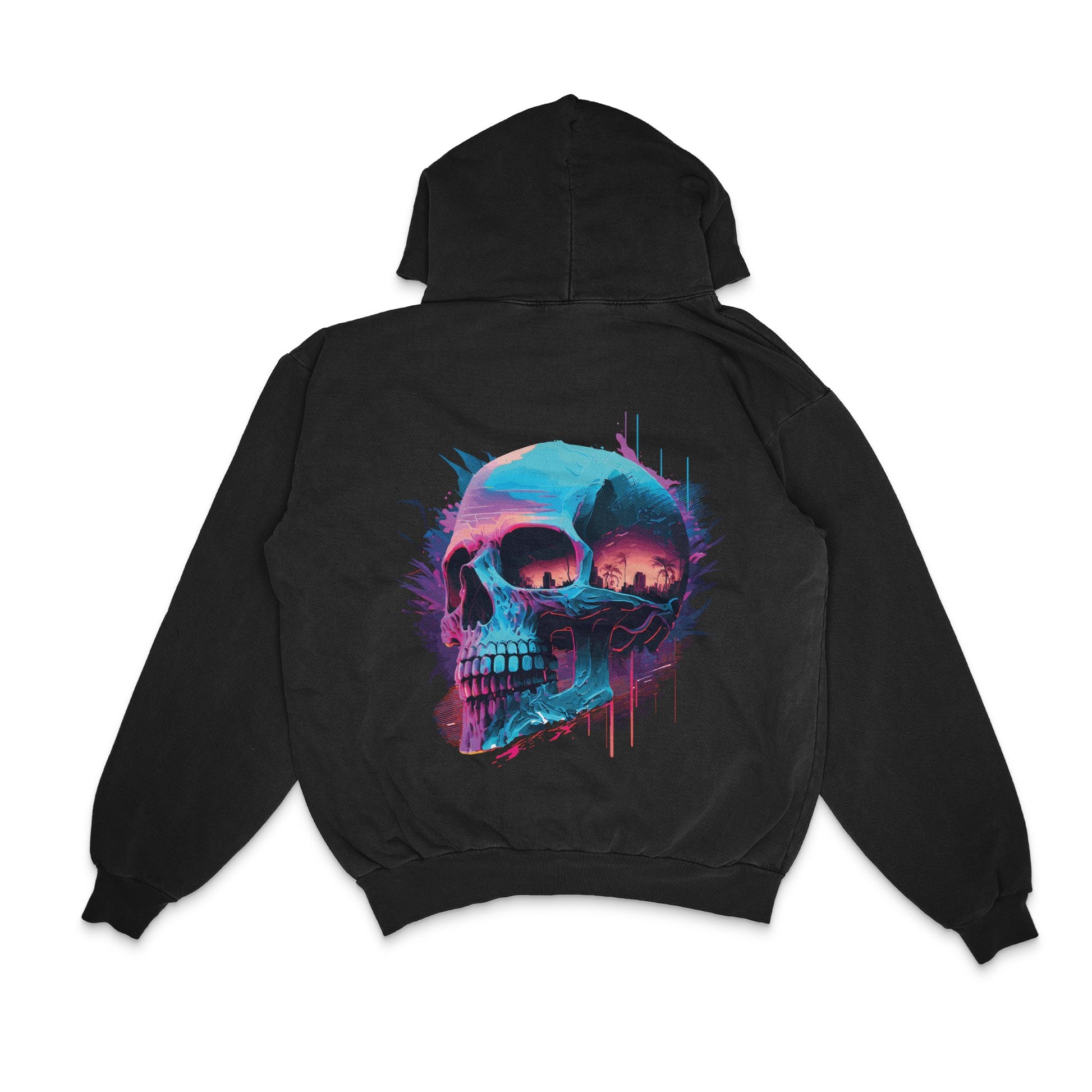 vibrant-blue-skull-art_-unique-synthwave-skeleton-cityscape - Back