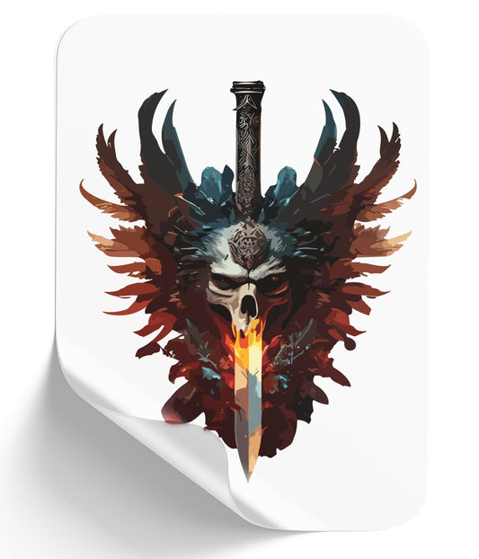 skull-warrior_-feathers-and-sword-of-power - DTF Single Peel WB