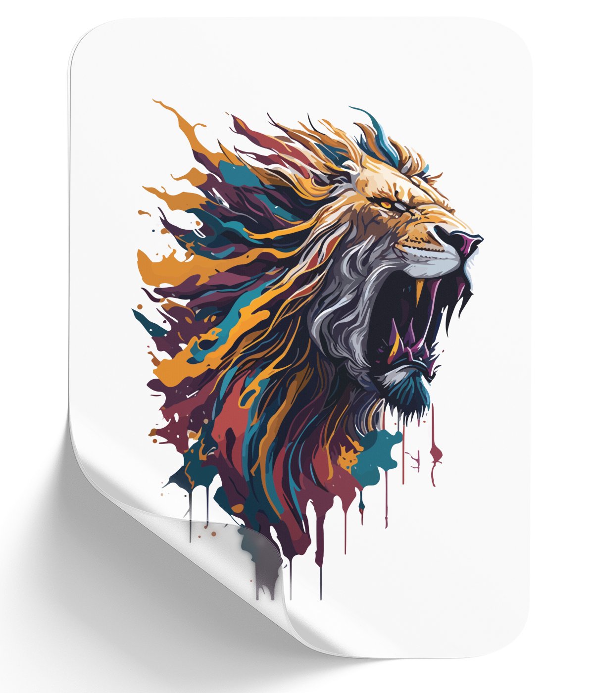 vibrant-abstract-lion-painting_-majestic-roaring-mane-in-blue-&-colors - DTF Single Peel WB