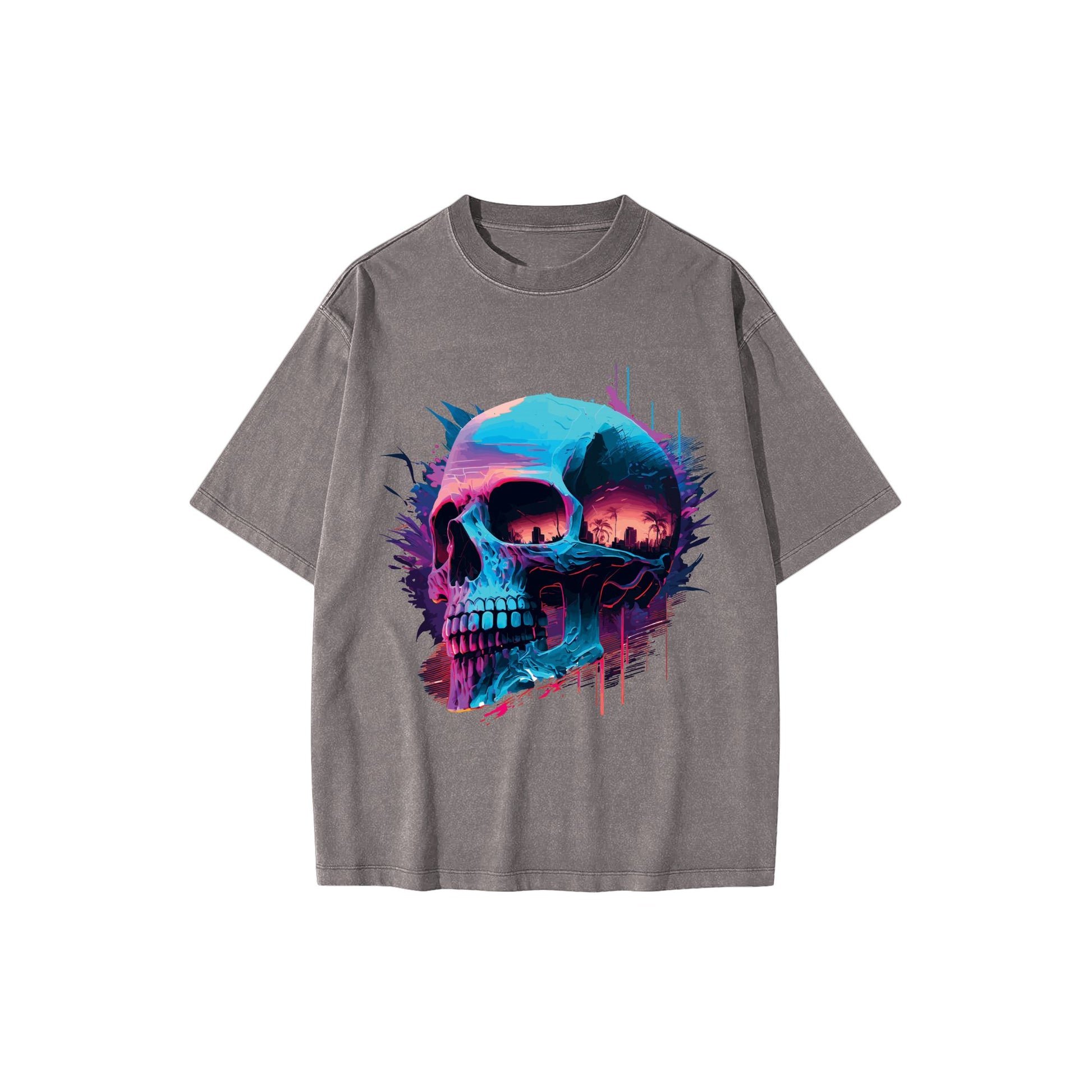 vibrant-blue-skull-art_-unique-synthwave-skeleton-cityscape - Front