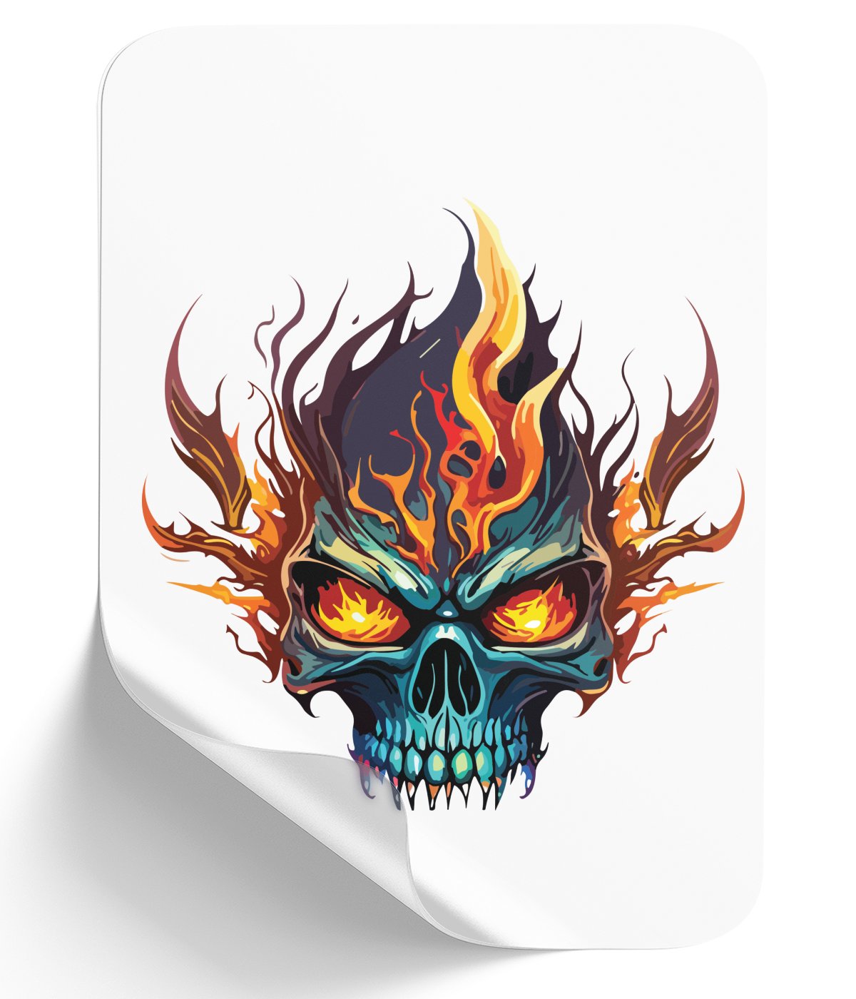 menacing-blue-skull-in-fiery-comic-book-style - DTF Single Peel WB