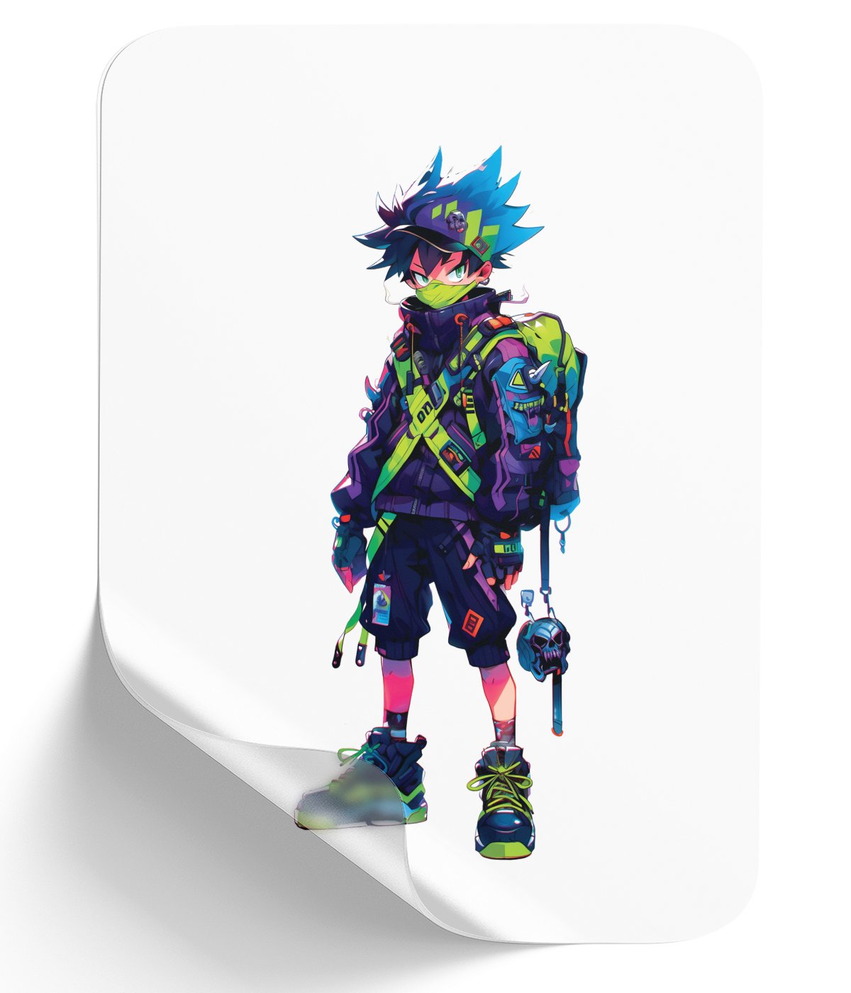 vibrant-cyberpunk-boy-with-backpack-and-intriguing-skull - DTF Single Peel WB