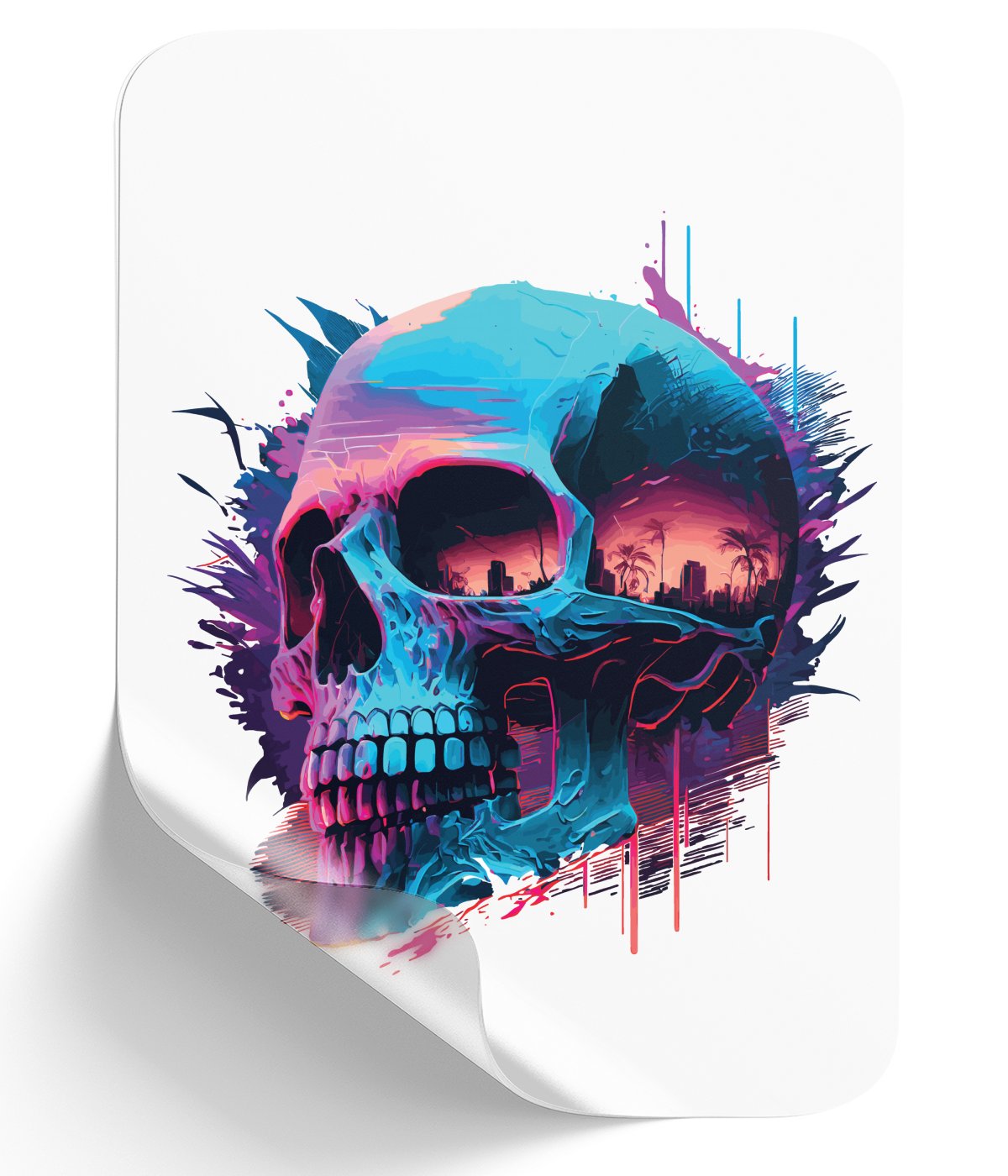 vibrant-blue-skull-art_-unique-synthwave-skeleton-cityscape - DTF Single Peel WB