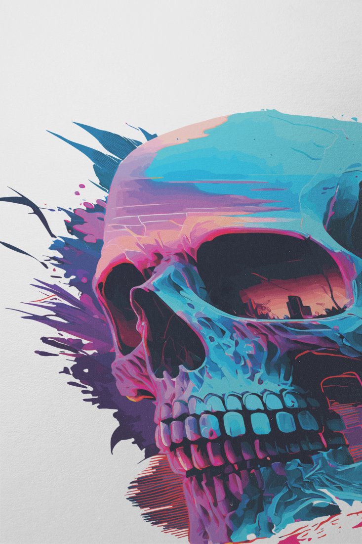 vibrant-blue-skull-art_-unique-synthwave-skeleton-cityscape - Image 2