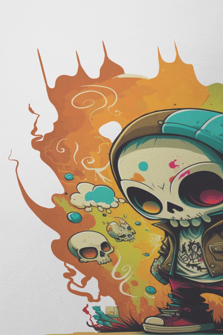 mysterious-graffiti-skull-in-brown-jacket-and-blue-hat - Image 2