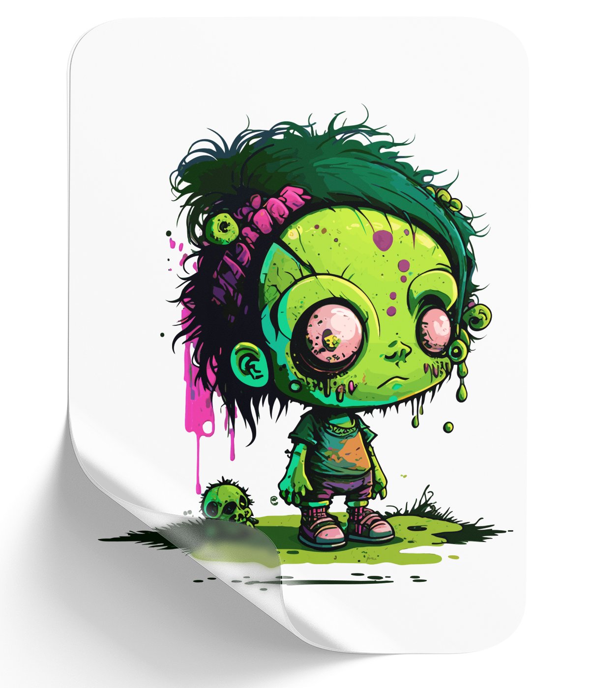 zombie-girl-with-pink-bow_-unique-and-colorful-cartoonish-art - DTF Single Peel WB